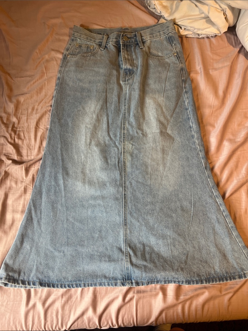 Classic Light Blue Denim Maxi Skirt